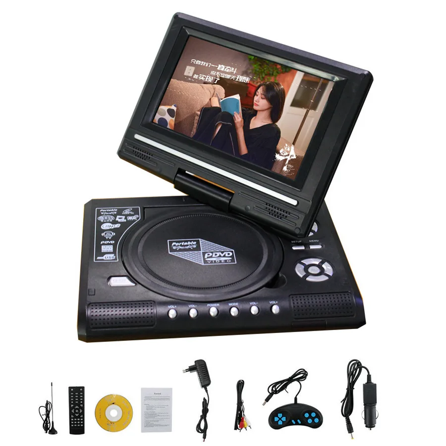 

7.8 Inch TV Home Car DVD Player 16:9 Widescreen Portable 800mAH VCD CD MP3 HD Media-Player USB SD Cards RCA Cable Game