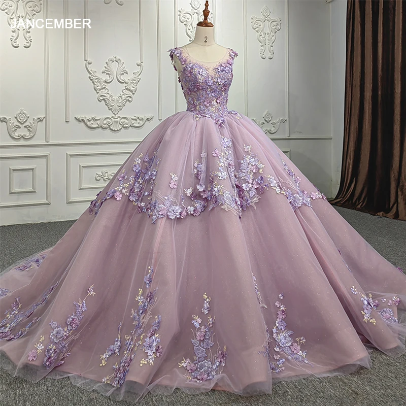 

Фиолетовое платье принцессы Quinceanera, бальное платье из органзы с бисером и цветами Avondjurken