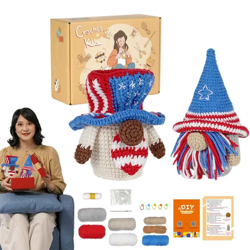 Crochet Starter Kit Gnome Crochet Kit Knitting Step-By-Step Starter Kit Beginner Portable Crochet Supplies With Yarn Crochet Set