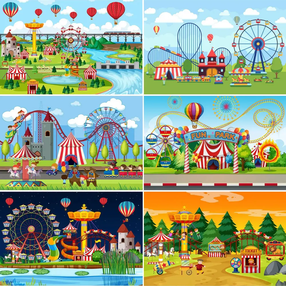 

Carnival Circus Birthday Party Custom Decorate Backdrop Ferri Wheel Amusement Playground Background Baby Shower Photography Prop