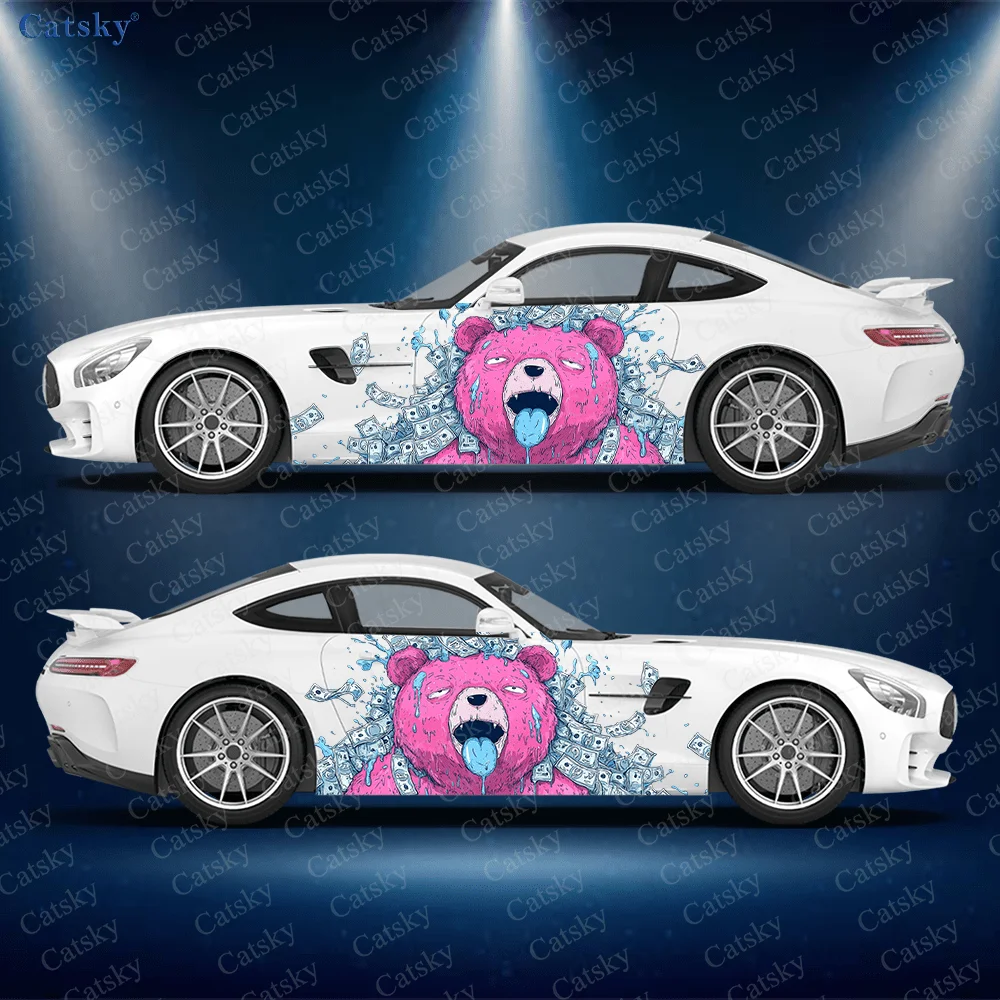 

Декор боковой наклейки автомобиля с изображением медведя, деньги, брызги, водонепроницаемая ПВХ-наклейка, устойчивая к царапинам, защита автомобиля, автоаксессуары в подарок