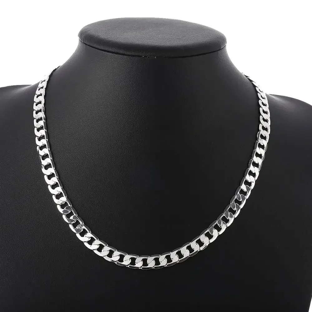 925 Sterling Silver Classic men 6MM 8MM Chain Bracelets necklace Jewelry set for woman Charm Fine Fashion wedding gifts