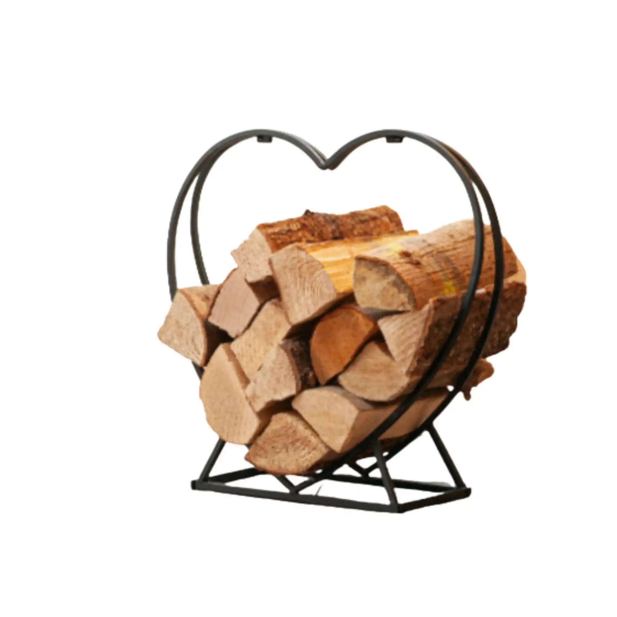 Black Metal Indoor Outdoor Firewood Log Hoop Rack Wood Storage Holder