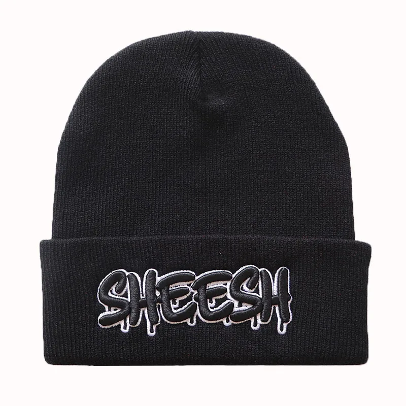 SHEESH Beanies For Woman Winter Warm Acrylic Letter Embroidery Hats Man Knitted Hip Hop Outdoor Ski Skullies Unisex Casual caps