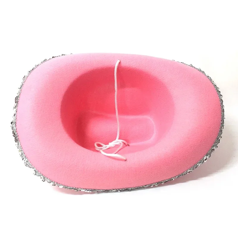 Halloween Women Western Pink Cowgirl Fluffy Cowboy Glitter Hat Carnival Costume Accessory for Party Wear Hat Set