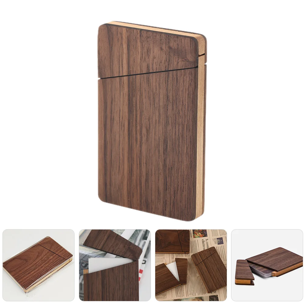 

Portable Wooden Business Card Box Case Women Wallets for Gift Holder Cards Gifts Walnut Realtor Miss