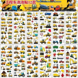 6pcs Cartoon Fireman Car Stickers for Kids Education Decor Diary Notebook Label Toy Yellow Construction Vehicle Truck Sticker