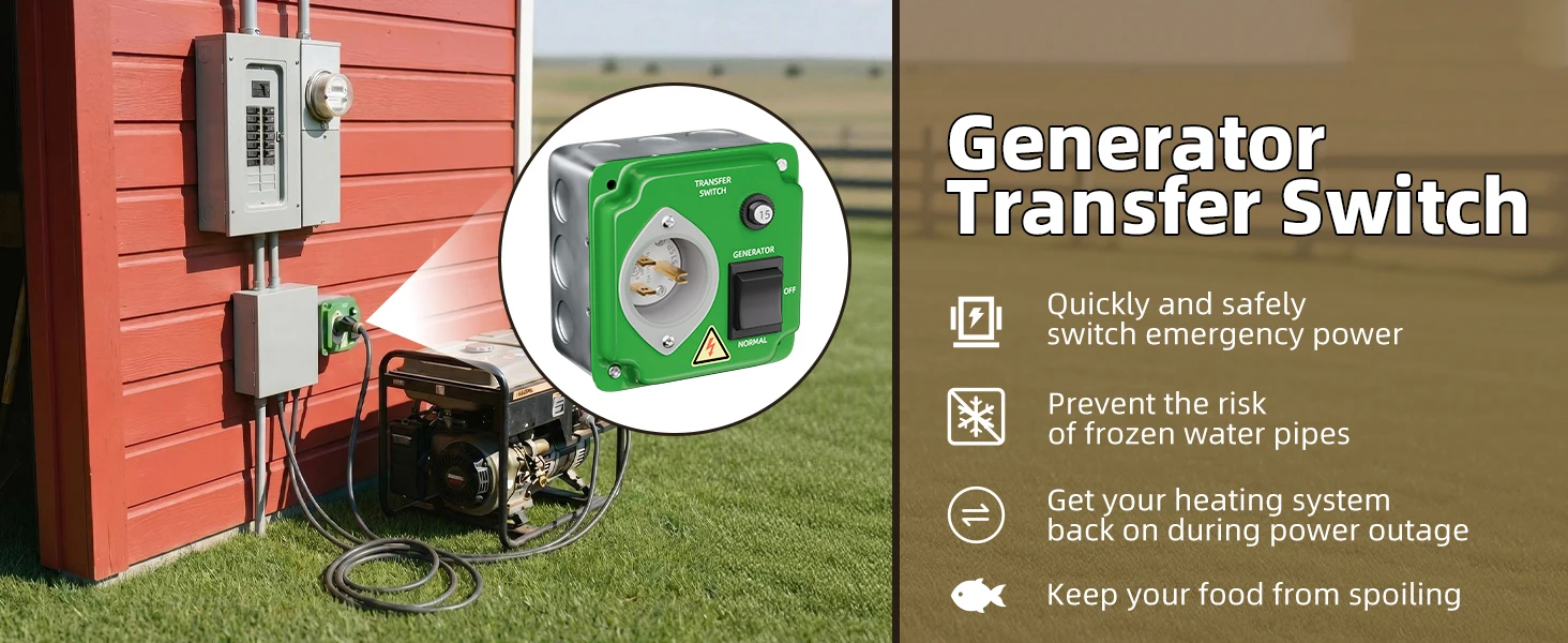 Generator-Transferschalter UL-gelistet 15 Ampere 125V Manueller Transferschalter Wetterfest mit Vorverdrahtung und Schutzschalter für Wohnmobile – Detail 1