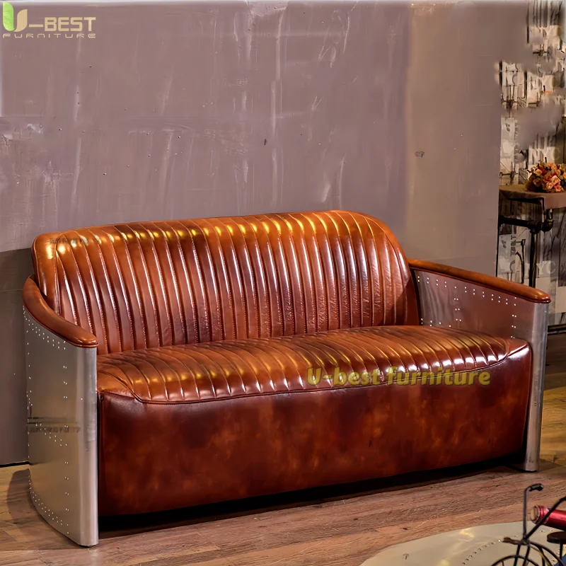 U-Best Aviation Style Tomcat Armchair Industrial Cigar Club Chair Vintage Leather Pilot Sofa Chair for Restaurant & Home Bar