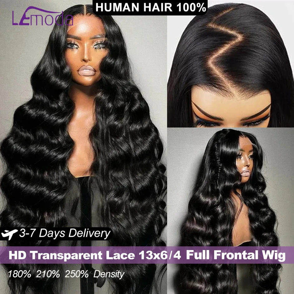 13x6 Lace Full Frontal Wigs Human Hair Body Wave 250% Density Brazilian Virgin Hair Preplucked Transparent Lace 13x4 Frontal Wig