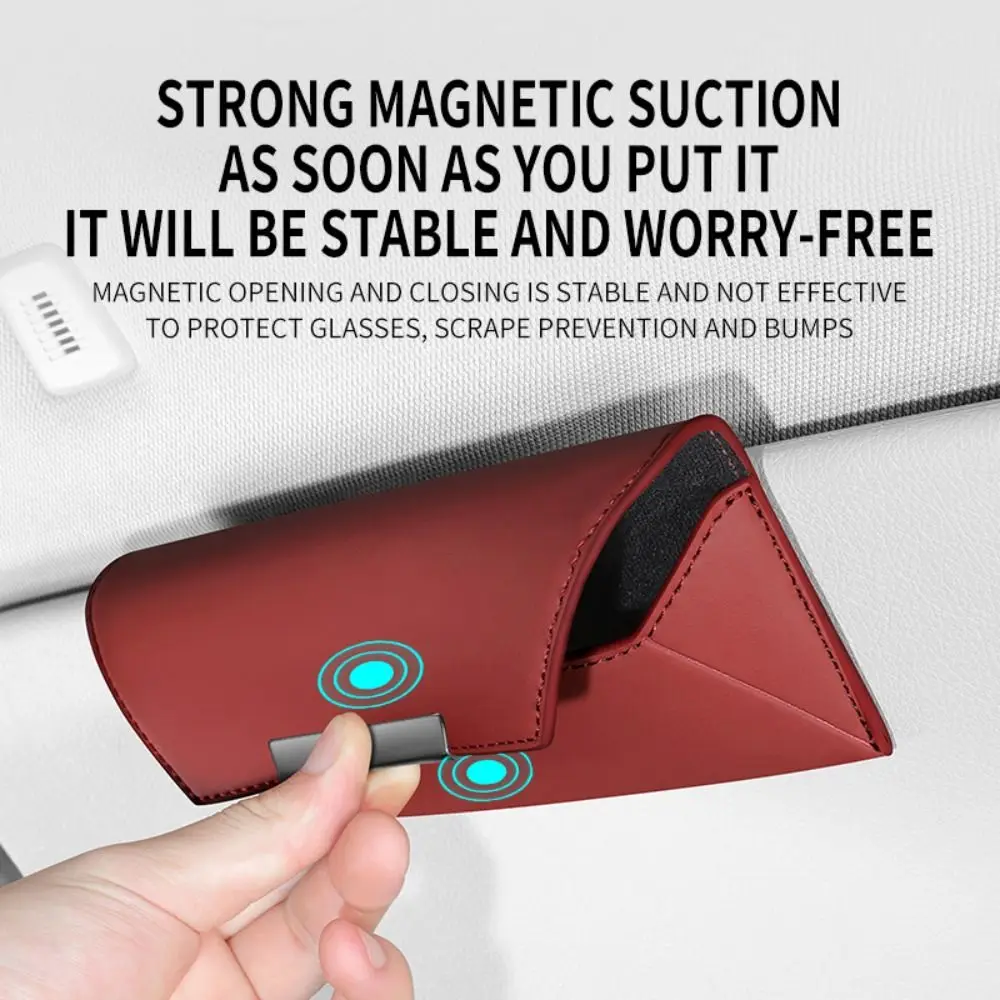 

High Quality Auto Close Car Glasses Holder Multi-Function Leather Car Sunglasses Case Back Splint Durable Sun Visor Clip Car