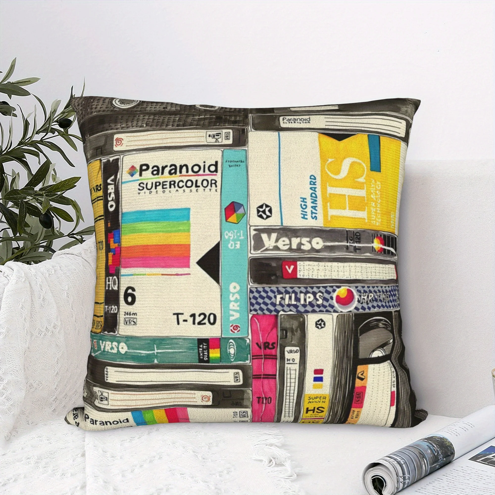 1pc Vintage VHS Cassette Tape Pillowcase Suitable for Living Room, Retro Video Store Cushion Cover with Zipper Closure, Machine Washable Sofa Decor for 80s 90s Gift, Suitable for Home Theater & Birthday Parties - Insert Not Included