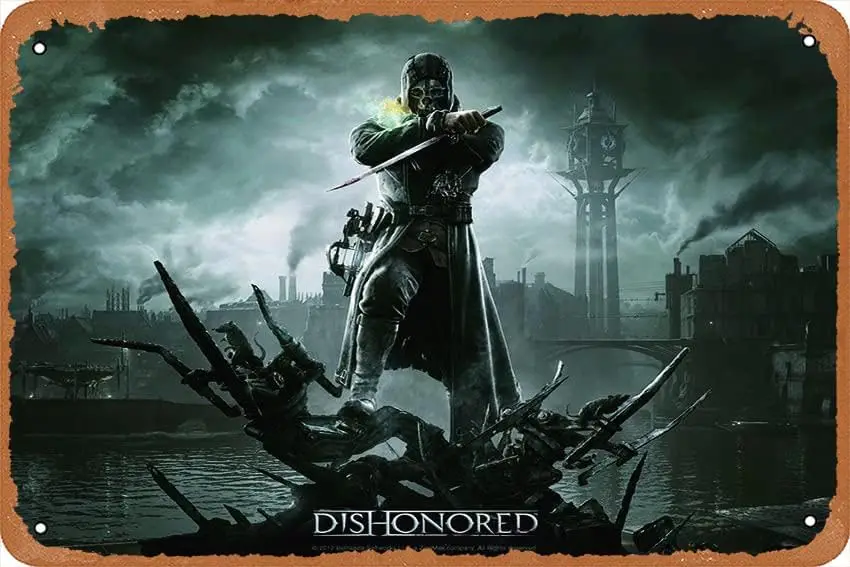 Dishonored Game Poster Metal Tin Sign for Wall Decorative Metal Signs College Dorm, Children's Room, Games Room, Game Room S