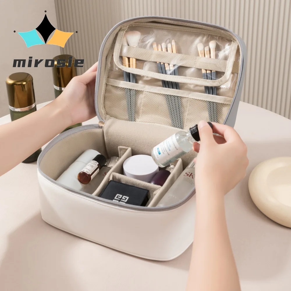 MIROSIE-Large Capacity Makeup Organizer with Separate Compartments, Stylish Multi-functional PU Travel Toiletry Bag, Makeup Bag