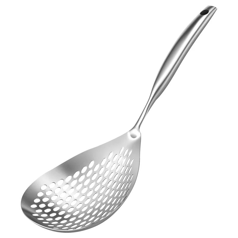 Cuchara ranurada, cuchara para espumadera de acero inoxidable 304 con mango largo, cucharón para espumadera eficiente, cuchara coladora multifuncional-[Qahk]
