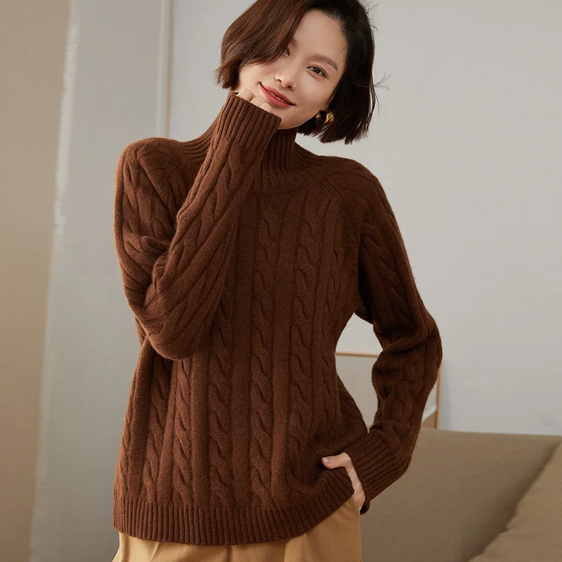 Women's Cashmere Sweaters, 100% Pure Cashmere, High Collar Knit Jumper, Loose Pullovers, Hot Sales, Thicker,2023, SZN01