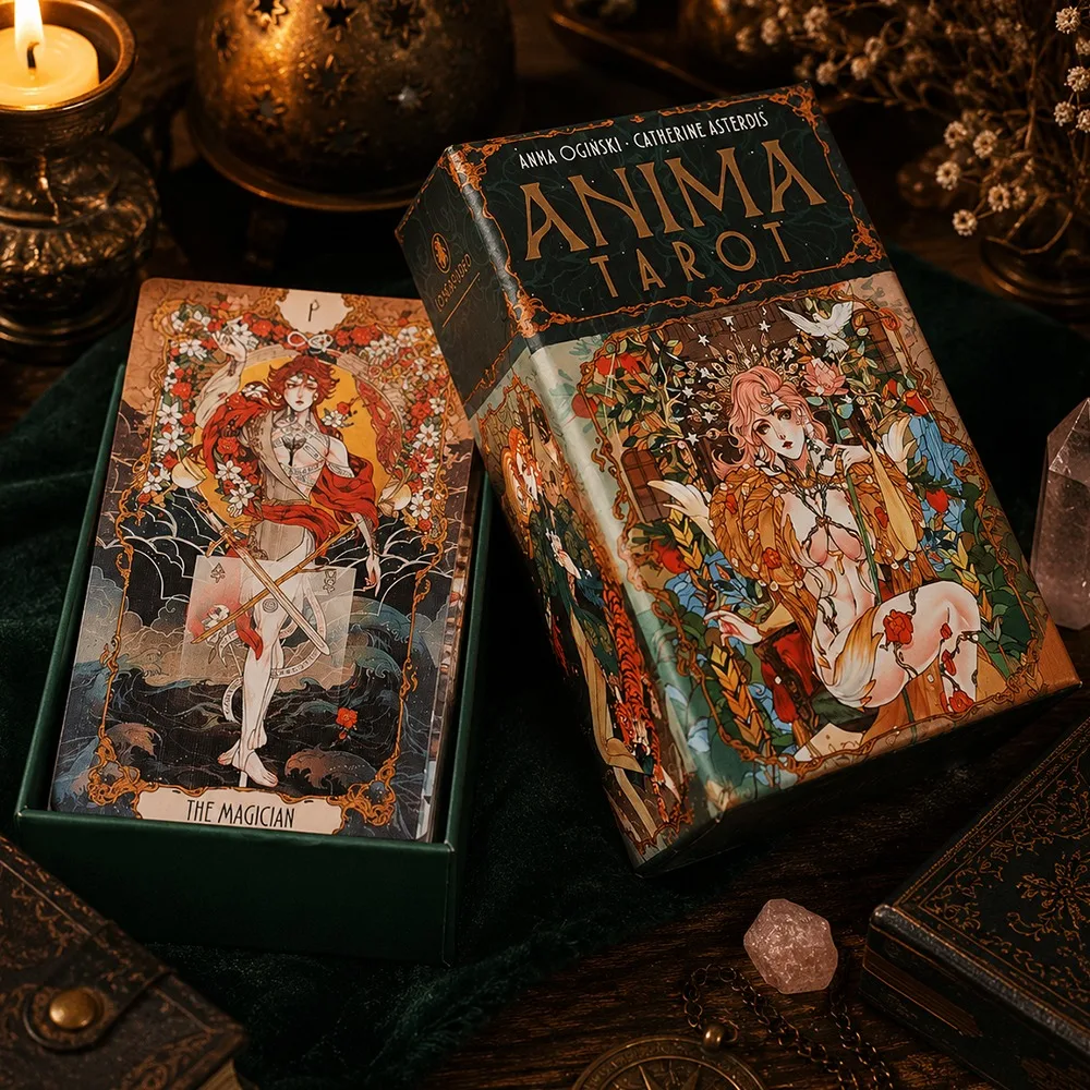 Cartes de tarot Art Nouveau à double gaufrage avec de magnifiques illustrations de style anime, 78 pièces, 12*7cm, jeu de tarot Anima dans une boîte rigide