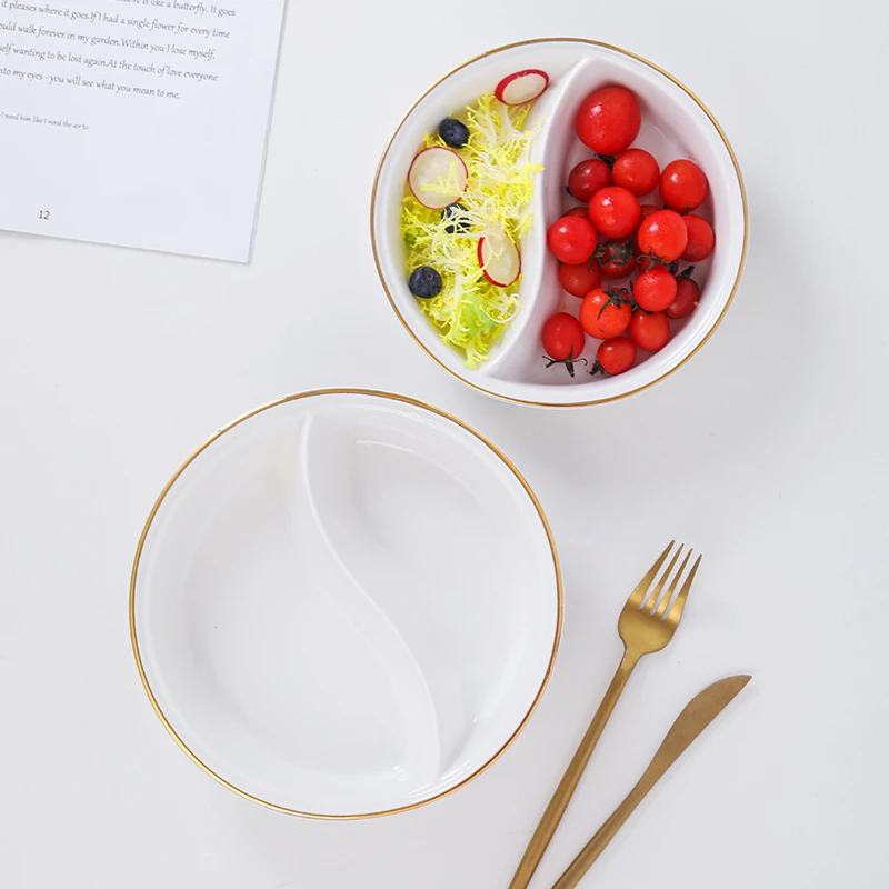 Double Section Cerc Soup Bowl Tai Chi Bowl Creative Cantonese Sle Fruit Salad Bowl with Gold Rim for Home Use