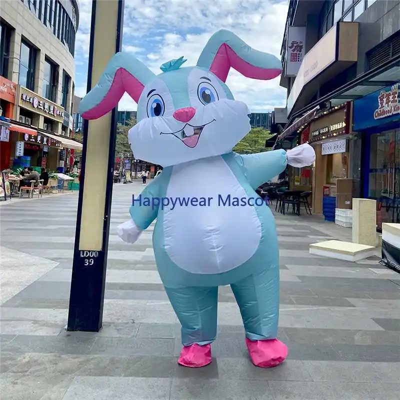 New Rabbit Inflatable Costumes Suit Purim Easter Halloween Christmas Party Mascot Fancy Role Play Animal Costume for Adult Kids