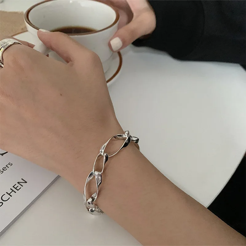 

VENTFILLE 925 Sterling Silver Thick Chain Bracelets for Women 2024 Trendy Irregular Geometric Girl Party Jewelry Gift Dropship