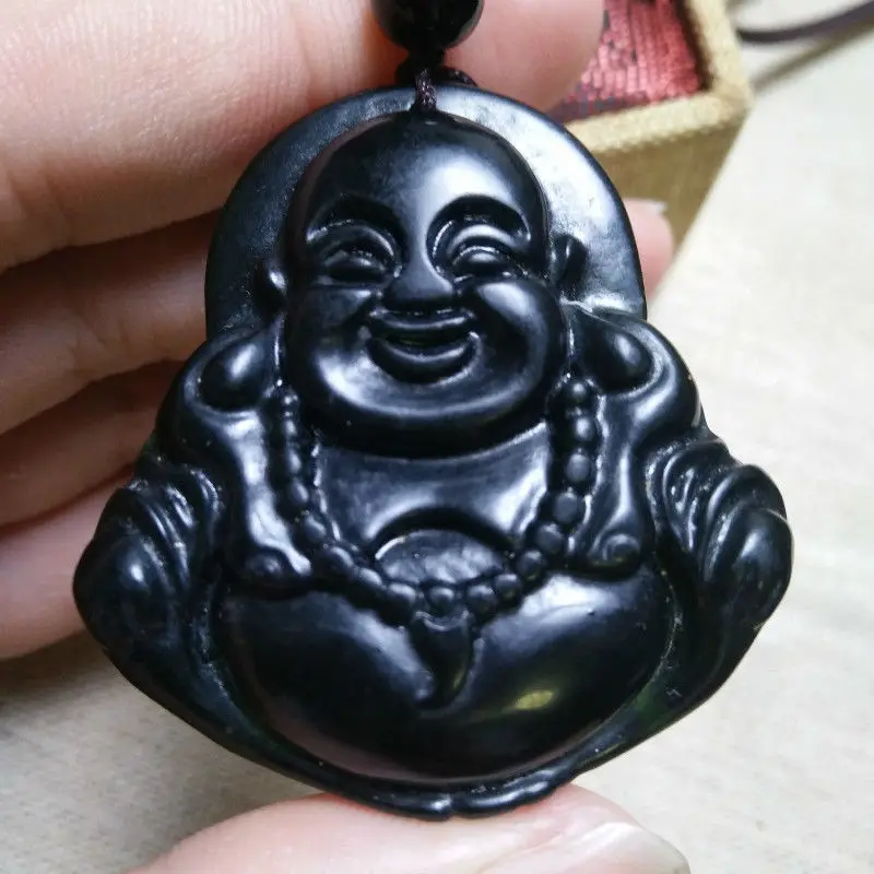 Pure Natural Medicine King Graphite Green Jade Maitreya Buddha Smile Buddha Pendant Women's Simple Pendant Jewelry