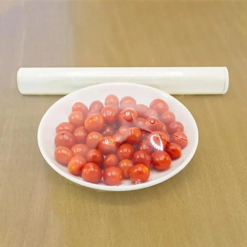 Película de plástico para servicio de alimentos, 1 rollo, práctica película adhesiva segura para microondas, película transparente para envolver alimentos, sellar con forma segura para mantener los alimentos frescos