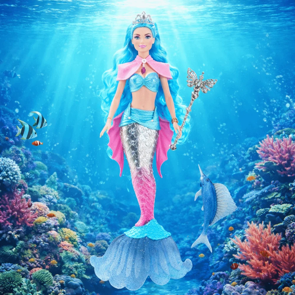 

Cute Soft Light Light Music Mermaid 32cm Cartoon Playhouse Toy Gentle Music Mermaid Doll Children Play