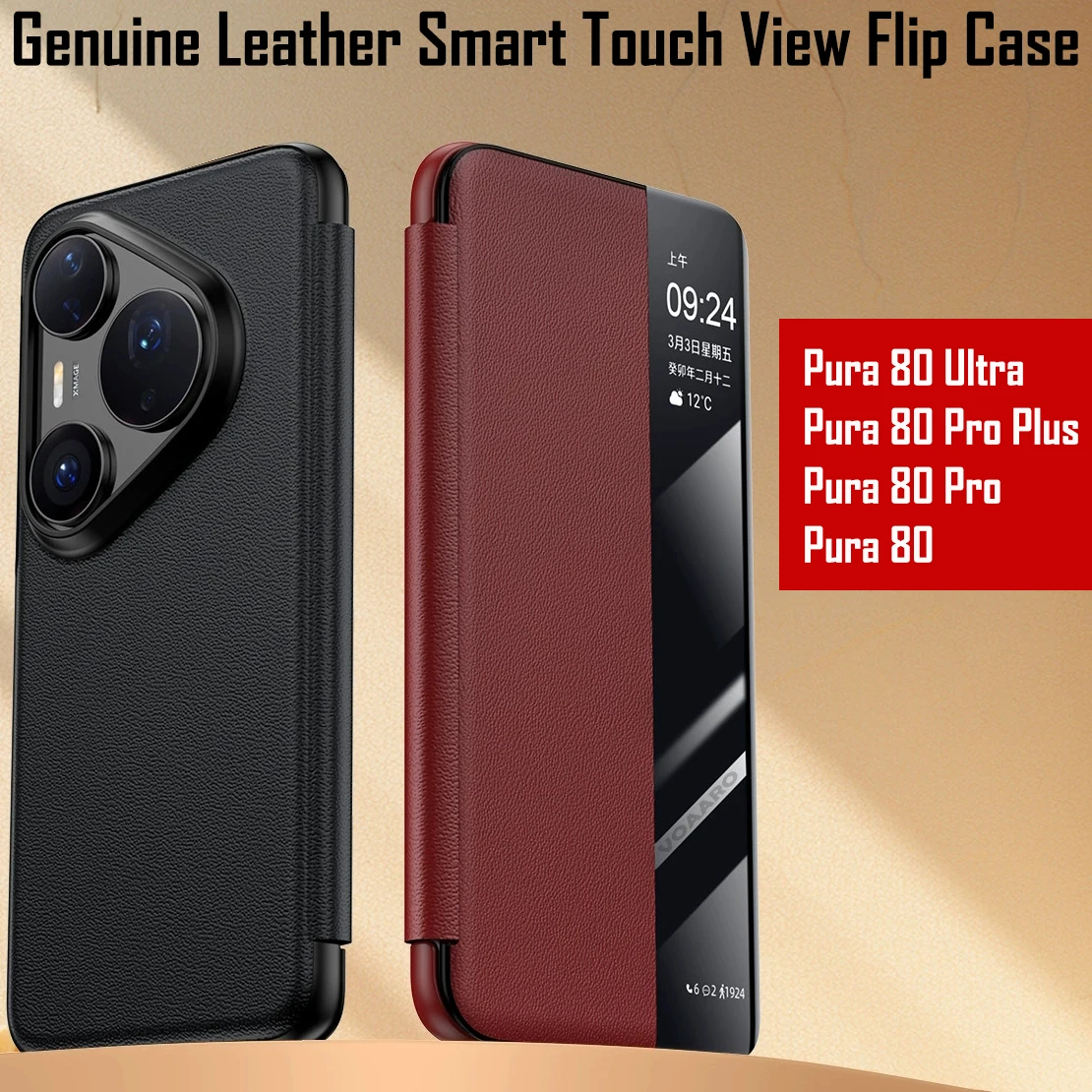

Genuine Leather Flip Funda for Huawei Pura 80 Ultra Case for Huawei Pura 80 Pro Plus Smart touch View Windiw Flip Case Cover