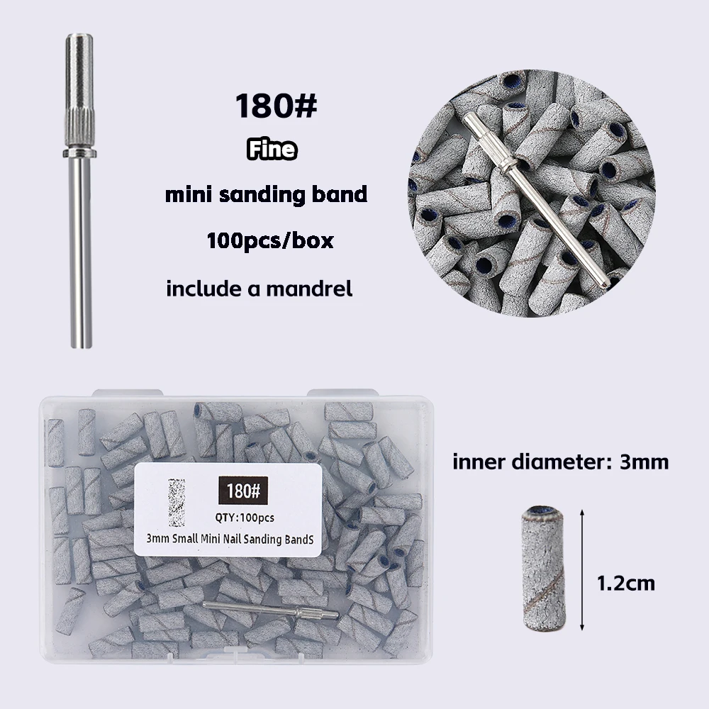 100/200 Stück 3 mm Nagelschleifbänder-Set mit Dorn – Schleifpapier mit Körnung 80/120/180/240 für Nagelbohrer, Maniküre, Pediküre, Salon – Detail 10