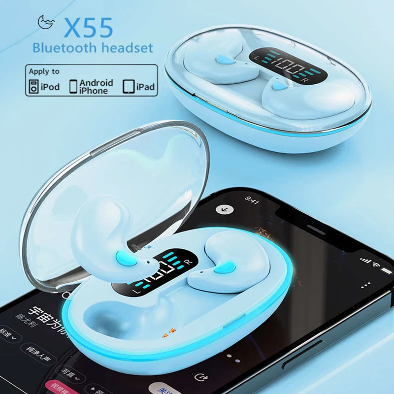 NEW X55 Invisible Sleep Wireless Earphone IPX5 Waterproof Headphones Mini Sport Game Bluetooth Stereo HIFI Music Headset Earbuds