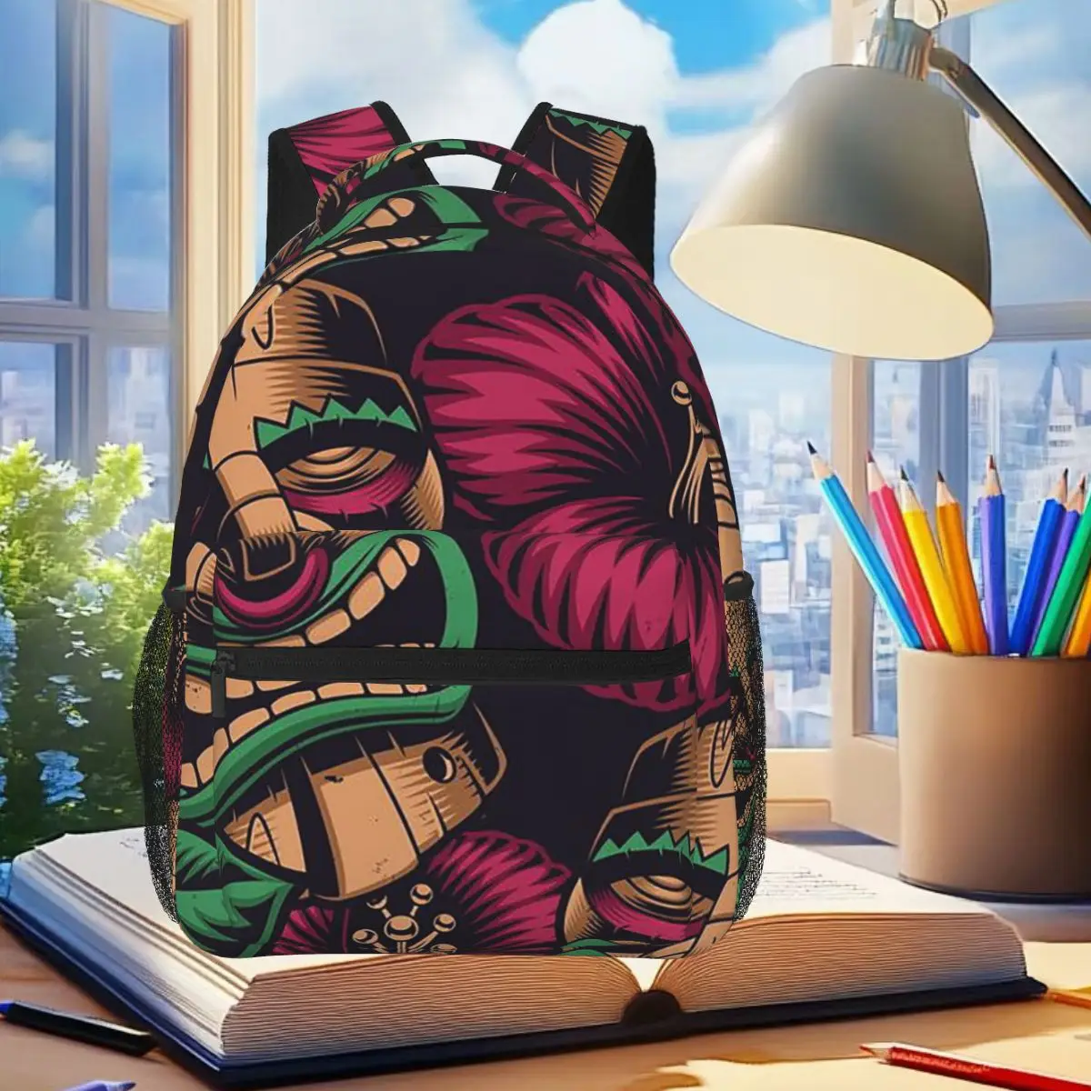 

Bronze Cartoon Tribal Face Backpack Student Boys Girls BookBag Children School Bag Computer Shoulder Bags for Men Women
