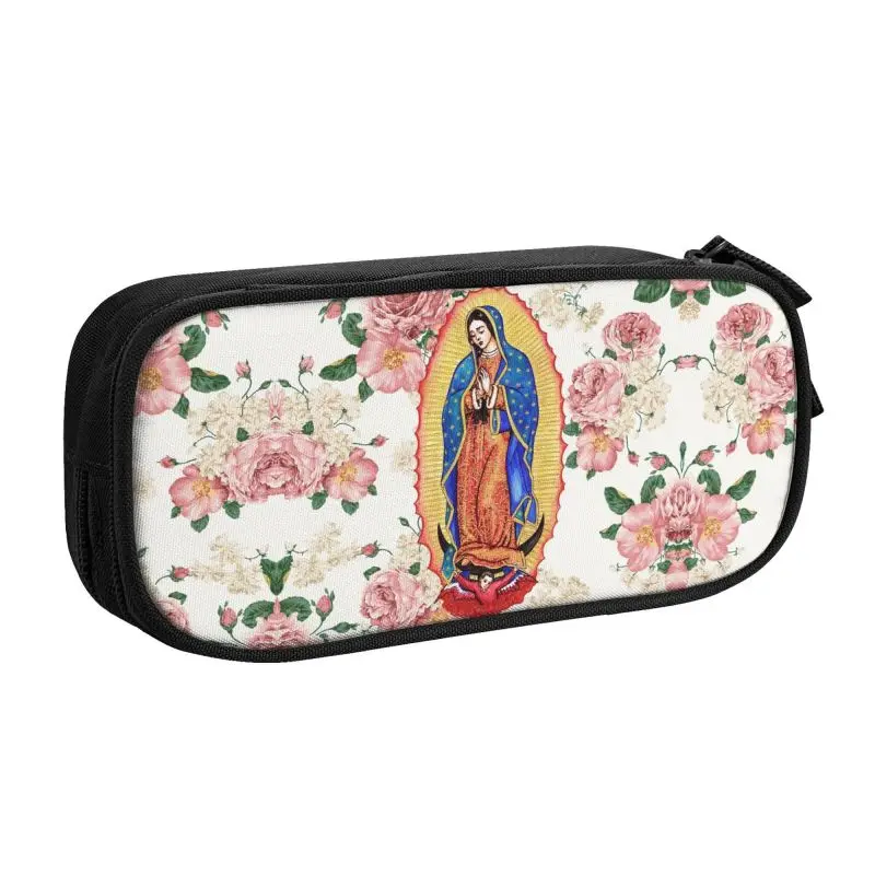 Custom Virgin Of Guadalupe Pencil Cases for Girl Boy Large Storage Mexico Catholic Virgin Mary Pen Bag Box Stationery