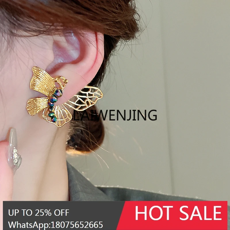 Golden Butterfly Exaggerated Earrings Atmospheric Banquet Metaphysical Earrings