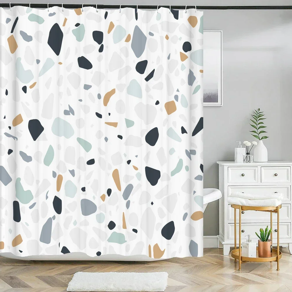 Small stone printed bathroom curtain Pebble spots Pattern shower curtain waterproof fabric with Hooks for home bathroom decor