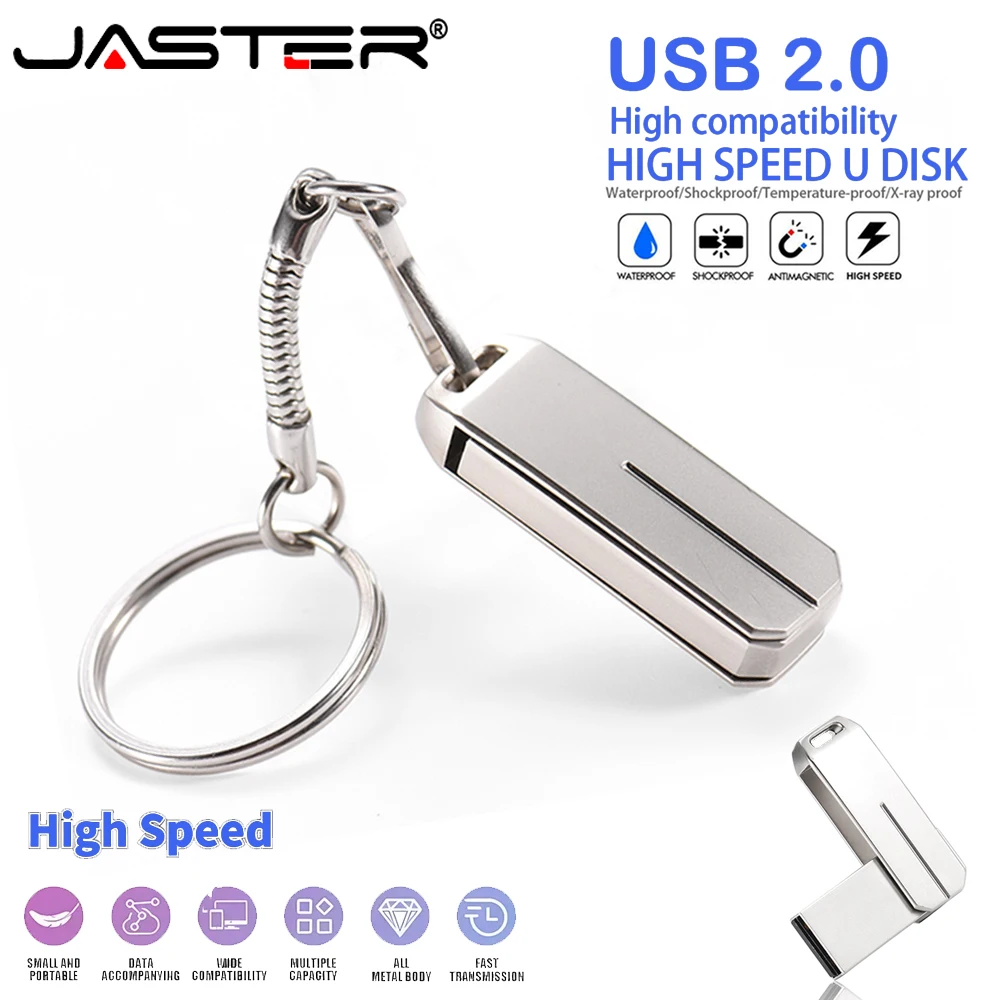 

Metal USB 2.0 Flash Drive Rotatable Pen Drive Memory Stick Mini USB Stick Creative Gift U Disk Free Key Chain External Storage