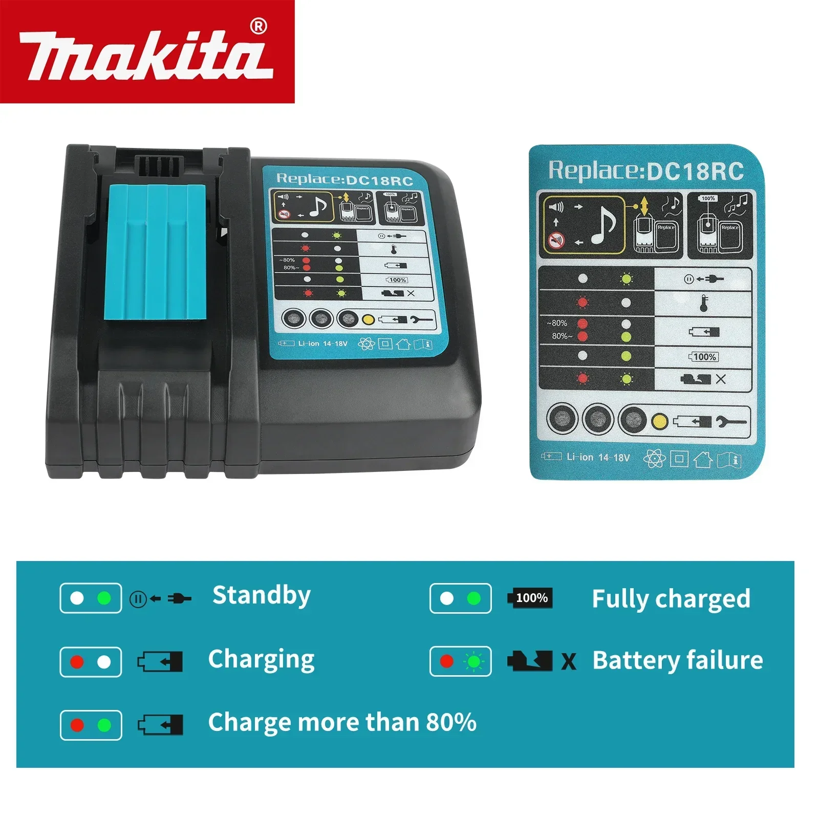 マキタ-18v-144v-リチウムイオンバッテリー充電器-dc18rc-lxt-コードレス電動工具用急速充電器