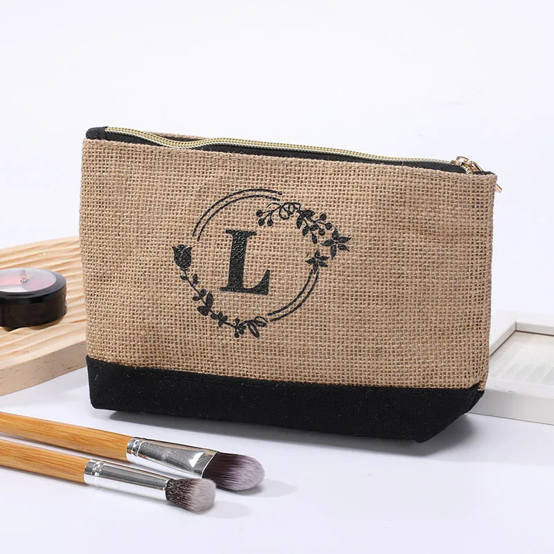 Fashion Simple Linen Men's Handbag Large Capacity Student Pencil Case Key Pouch with Letter Print Change Storage Bag