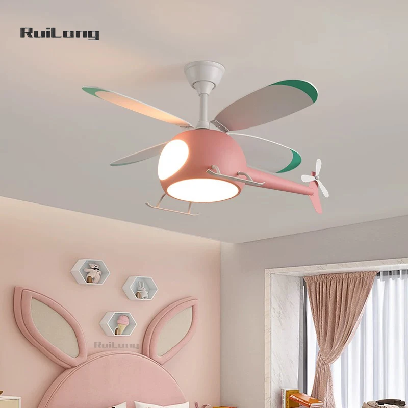 Helicopter Lamp Chandelier Kids Bedroom Girls Room Decor Pink Ceiling Fan Aircraft Light Study Nursery Baby Люстра Поingenлоч Es