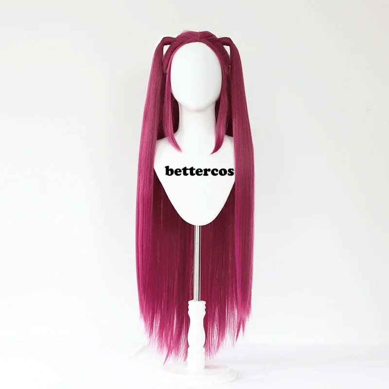 High Quality New Anime Cosplay Wig 100cm Straight Rose Red Ponytails Long Lemples Sdeburns Movie Cosplay Wigs + Wig Cap