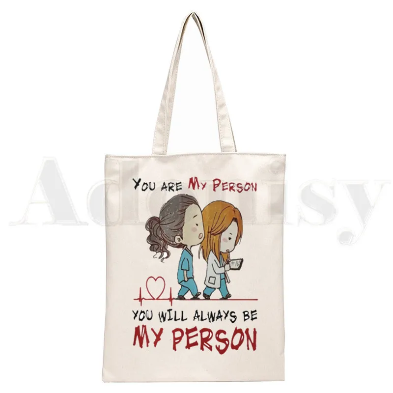 Gray's Anatomy Greys Anatomy You Are My Person Print Canvas Shoulder Bag Female Funny Large-capacity Environmental Shopper Bag