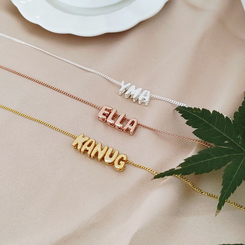 2023 New Mini Custom Bubble Name Necklace 3D Letter Necklace Personalized Balloon Bubble Letter Pendant Necklace Gifts Jewelry