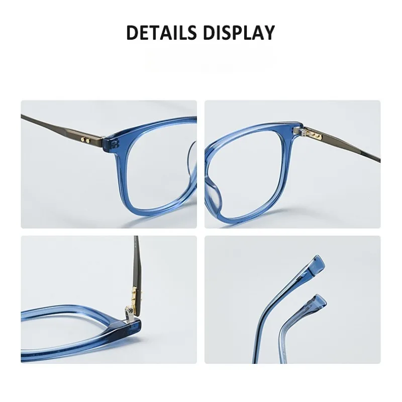 2025 New Trend Clear Blue Acetate Titanium Eyeglasses Frame One-Piece Nose Pad Full-Frame Square Large Face Men's Glasses Frames