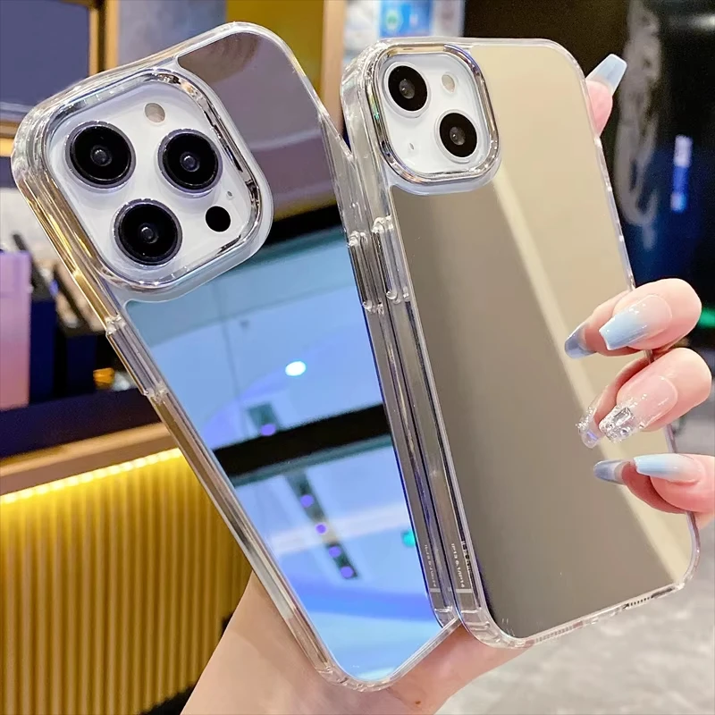 Galvanisierte Make-up-Spiegel-Handyhülle für iPhone 11, iPhone 12, 13, 14, 15, 16, 17 Pro Max Air, stoßfeste, galvanisierte Handyhüllen