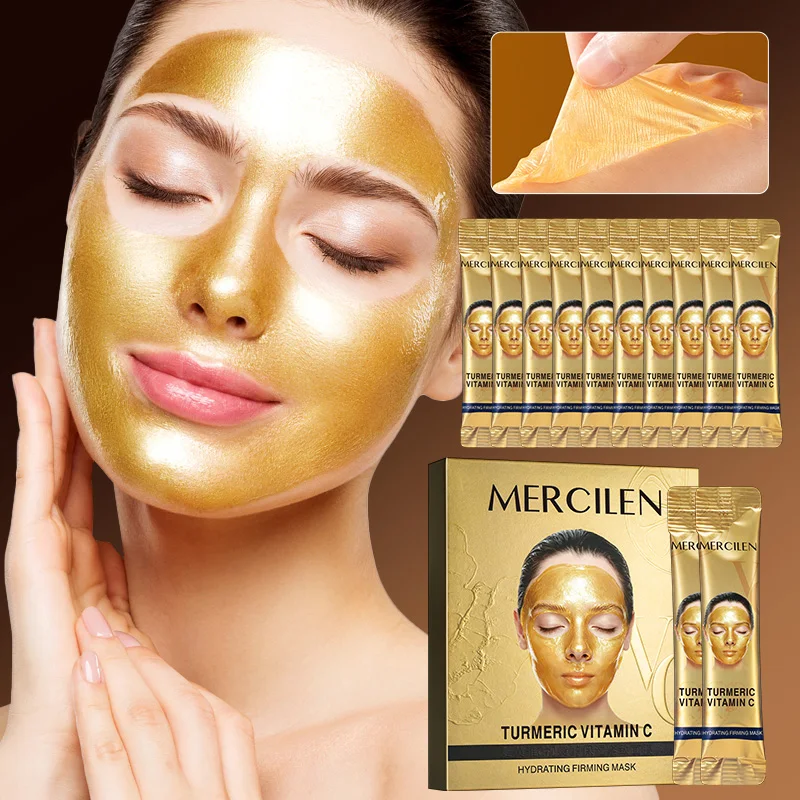 Mercilen Turmeric Vitamin C Retinol Moisturizing and Firming Mask 6Gx10 Pack, Contains Hyaluronic Acid and Plant-Based Squalane, Deeply Cleanses, Moisturizes, and Firms the Skin, Making It Appear More
