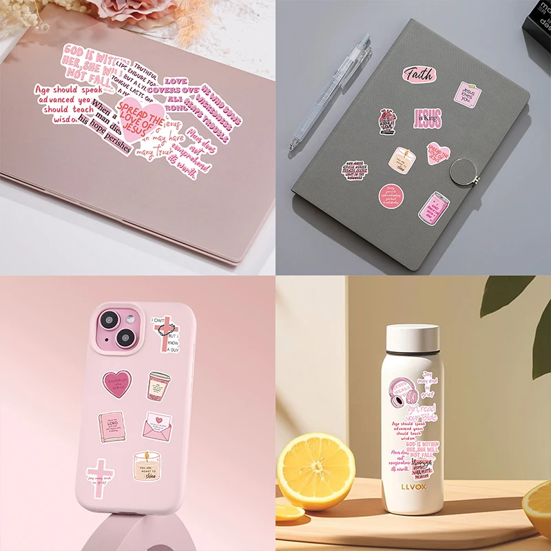 50 قطعة الوردي يسوع الكتاب المقدس عبارة الكتابة على الجدران ملصقات DIY بها بنفسك المغلف دفتر حقيبة القرطاسية الكرتون الإيمان الشارات الاطفال اللعب هدية