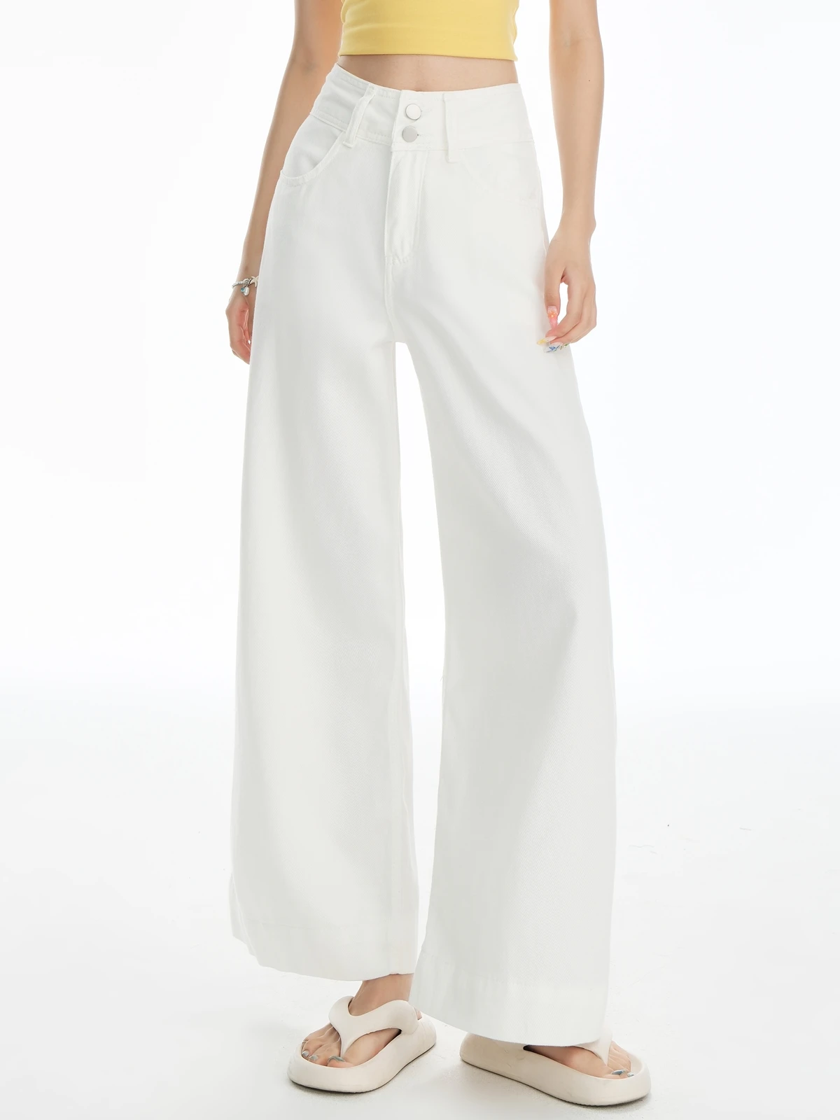 

ZHISILAO White High Waist Wide Leg Ankle-length Jeans Women Vintage Casual Thin Loose Cotton Summer Denim Pants Streetwear 2025