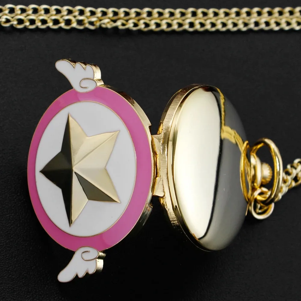 Classic Sailor Cute Pink Wing Design Quartz Pocket Watch for Women Children Personalised Pendant with Chain Gifts Reloj Hombre
