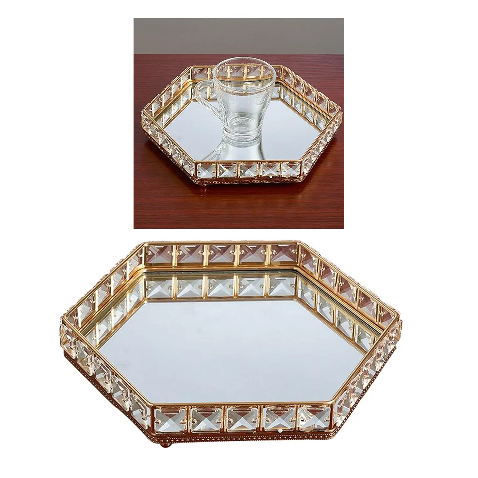 Large Gold Mirrored Display Tray Vanity Perfume Jewellery Organiser 28cm