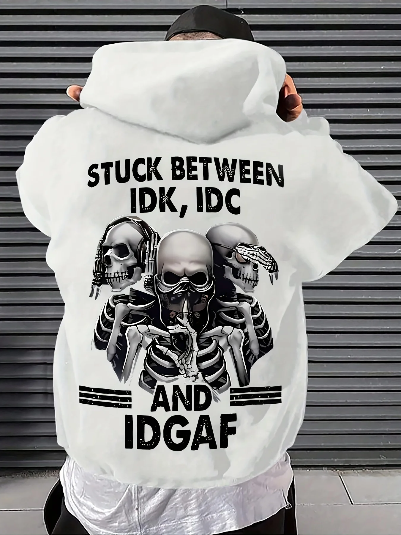 

Autumn and Spring Men's versatile hoodie with skull pattern print and fleece hooded casual top suitable for outdoor activities