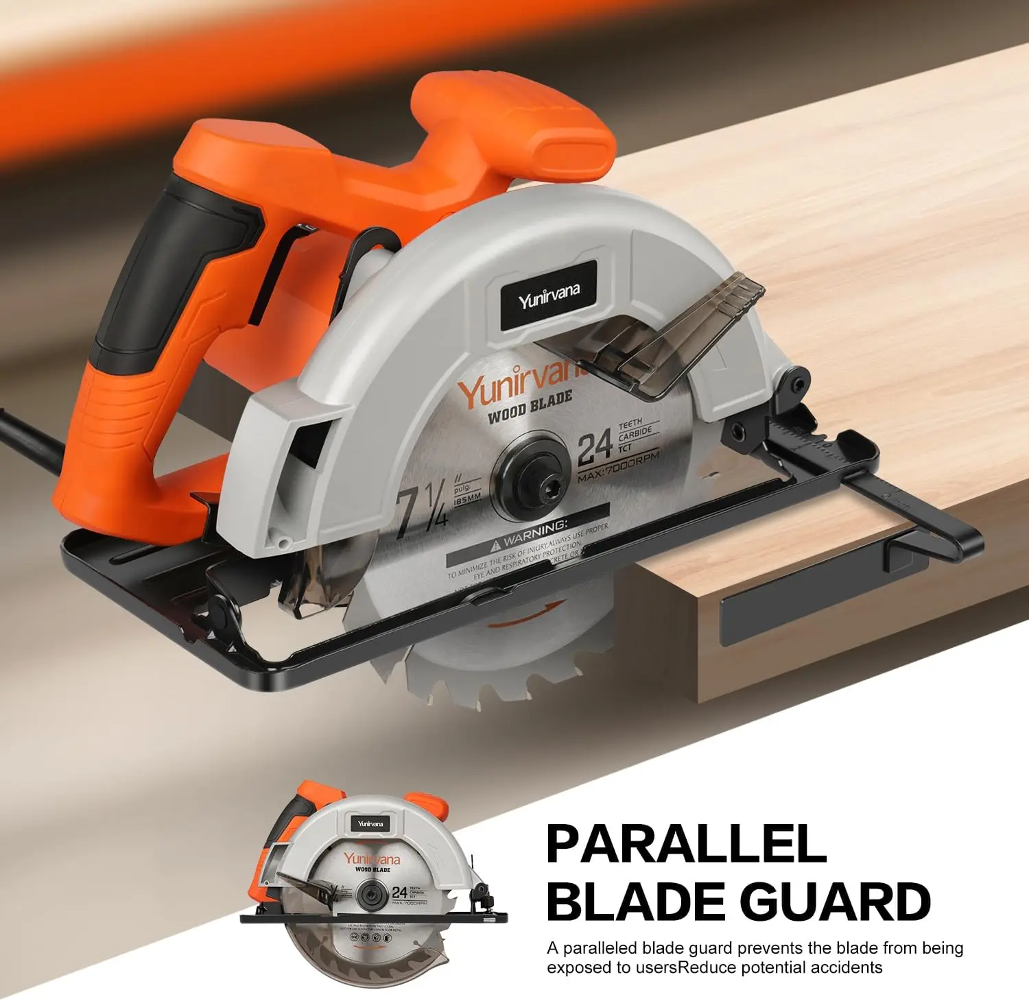 เลื่อยวงเดือน 7-1/4 นิ้ว, 6000 รอบต่อนาที, ปรับความลึกได้, เหมาะสำหรับตัดไม้และพลาสติก